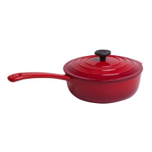 Red Cast Iron Enamelware Covered Sauce Pot